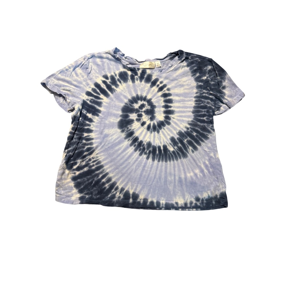 RD Style Size Small Woman Blue Tie Dye Short Sleeve Shirt Boxy Contemporary